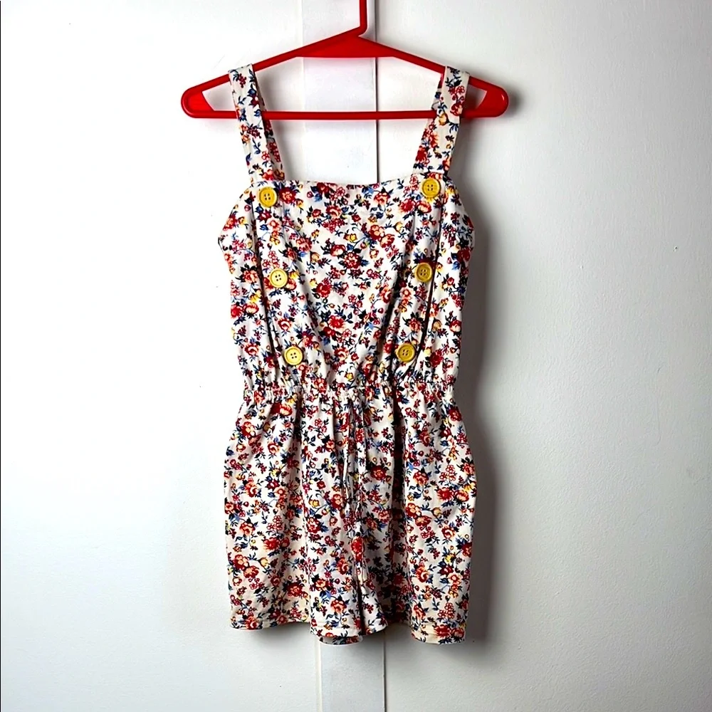 Floral Kids Romper with Sailor Style Yellow Buttons - Picture 2 of 5